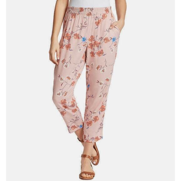 JESSICA SIMPSON Cadie Soft Pants Elastic Waist Tapered Leg Pink Floral Size M - Picture 1 of 12